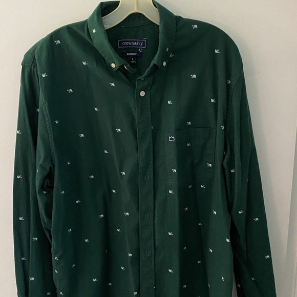 Crown & Ivy, classis fit, Men's Size L, Dark Green with polar bears - Picture 1 of 5